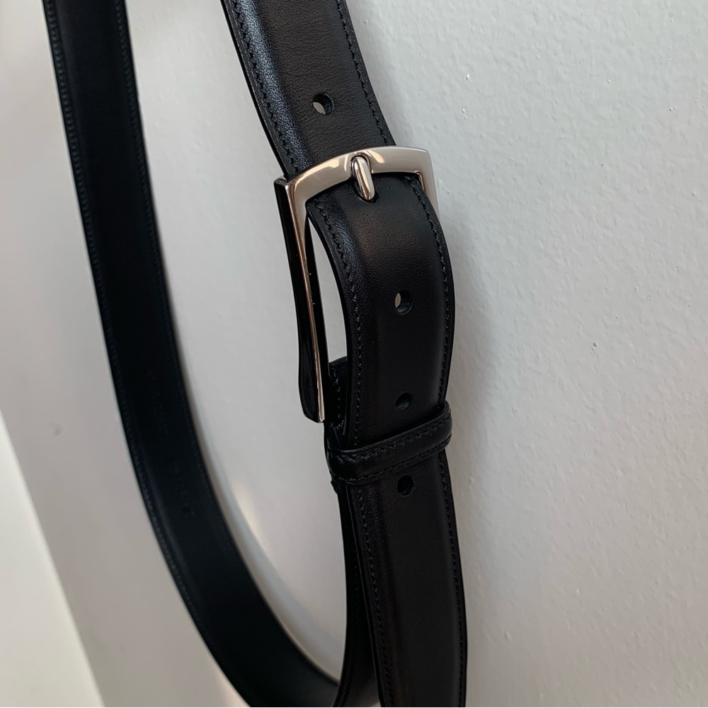 Ralph Lauren Purple Label Black Leather End Bar Buckle Belt $295 EUC